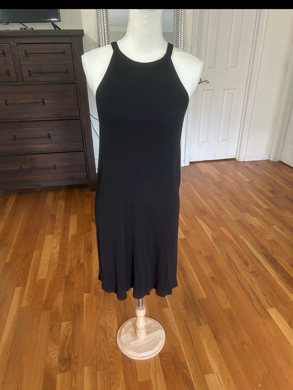 Madewell Black Ribbed Halter Tank Jersey Dress in Women’s Sz Small